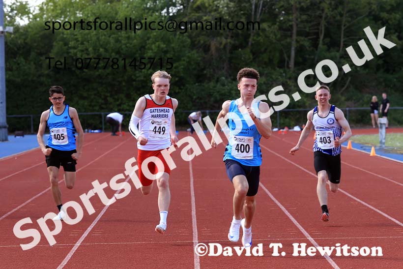 Mens under-17s 100 metres 2025 North Eastern Track and Field Champs., Shildon, County Durham. Photo: David T. Hewitson/Sports for All Pics